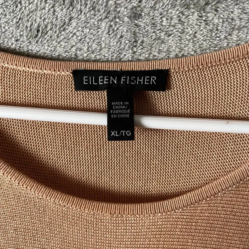 Eileen Fisher Tencel‎ Silk Blend Round Neck Long Sleeve Sweater Size XL Brown
